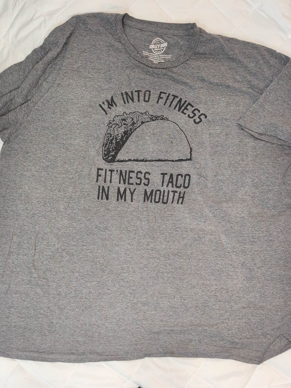 "Fitness Taco In My Mouth" Crazy Dog T-Shirts Gray Short Sleeve Tee